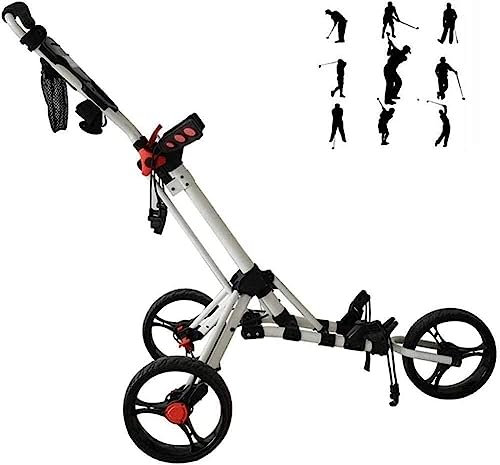 Golf Trolley Golf Push Cart Faltbarer Golf Trolley Sitz Weiß 3-Rad Push Pull Club Cart Anzeigetafel und Schirmhalter