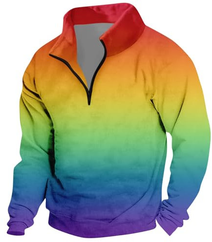 Pullover Herren Stehkragen Mit Knöpfen Pulli Sweatshirts Für Herren Drucken Tops Langarmshirt Basic Hoodie Herren Oversize Baggy Sweaters Weich Unterhemden Thermo Oberteil Sweatjacke(5-Multicolor,4XL)