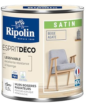 RIPOLIN Peinture Intérieure Multi-Supports Lessivable Beige Agate 0,5 L | Peinture Multi-Supports, Ultra-Couvrante et Lessivable, Séchage Rapide, Fabrication Francaise, Excellence Depuis 1888
