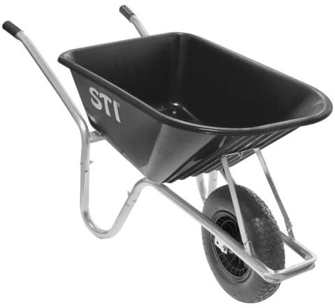 STI Carriola Nera 110lt Portata 160kg Acciaio e Vasca in Polipropilene Alta Resistenza Giardino Cantiere muratura