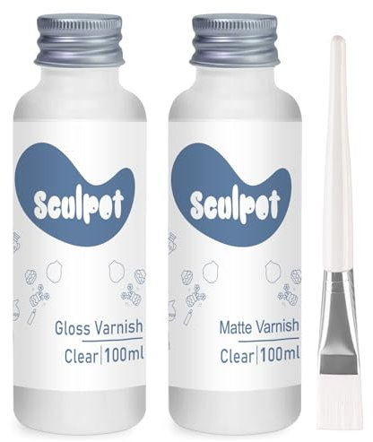 Lufttrocknender Ton-Glasur-Kit, 2 x 100 ml, glänzender, matter Ton-Lack zum Lufttrocknenden Ton, lufttrocknender Tonlack für Bastelarbeiten, Töpferei, wasserdicht, glänzende Oberfläche, kratzfest