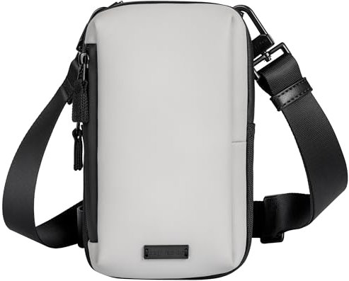 Bag Factor Cell Phone Crossbody Sling Bag EDC – RFID Small Shoulder Bag with Urban Tech Aesthetic (Grey-Black/Microfiber Leather)