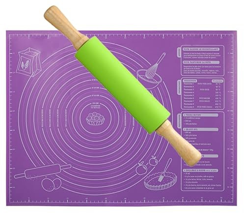 Rodillo de Amasar，Almohadilla para Amasar de Silicona，para Fondant, Pastelería, Pizza, Pastas.