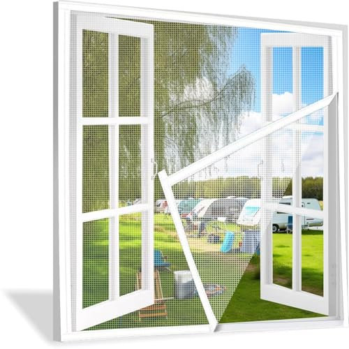Insektenschutz Fenster Vorhang, 130x180cm Weiß Netz mit eingenähten Gewichten und selbstklebenden Klemmleiste Fliegenvorhang für Balkontür Schiebetür