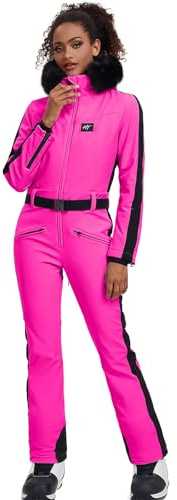 YEEFINE Women's One Piece Ski Suit Waterproof Snowsuits Snowboard Suit Onesies Jumpsuits Winter Outdoor Snow Suits Jumpsuits(Rose, S)