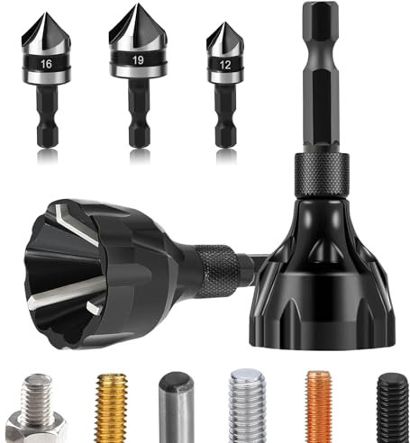CYLBAQ Kegelsenkerbohrer mit Entgratung, externes Fasenwerkzeug, 12–19 mm, 5 Rillen, 90 Grad Anfasbohrer-Set, 3–20 mm beschädigte Schrauben, Entgratungsbohrer, Entfernen von Gratwerkzeugen