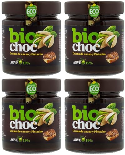 Biochoc - Pistacho - Crema de cacao y pistacho - Procedente de agricultura ecológica ecológica - 19% aceite oliva virgen extra - 100% ECO (Pack 4)