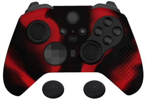 eXtremeRate PlayVital Housse en Silicone pour Xbox Elite Séries 2 Manette, Protection Antidérapante pour Xbox Elite Séries 2 Manette avec Capuchon Joystick, Coque Silicone Rouge Noir