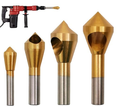 MLqkpwy Chamfer Deburring Tool | 4X Chamfer Wood Countersink Deburring Drill Bit Tools | 90-Degree High Speed Steel Hole Deburring Tool for Metal, Stainless Steel, Copper, Wood, Fiberboard