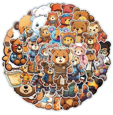 LEEQBCR 50 Stück Reflektierender Cartoon-Bär Aufkleber Wasserflaschen Laptop Telefon Skateboard Computer Koffer Fahrrad Panda Vinyl Stickers Ästhetisch Aufkleber für Jugendliche Kinder Erwachsene