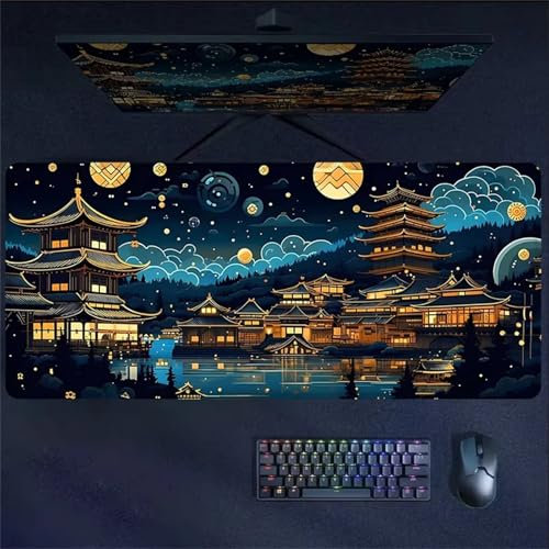 Tapis de Souris Gaming XXL 700x400x3 mm Grand Tapis de Souris de Jeu Tapis de Bureau Grande Taille avec Base Anti-érapante et Bords Cousus Extra Large Gamer Mouse Pad (Style Chinois)