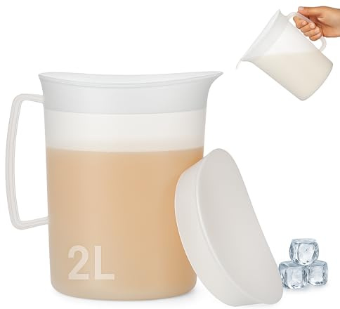 Brocca per acqua in plastica di alta qualità, 2 l, senza BPA, multifunzione, per feste e attività all'aperto, brocca in plastica di colore bianco (bianco traslucido)