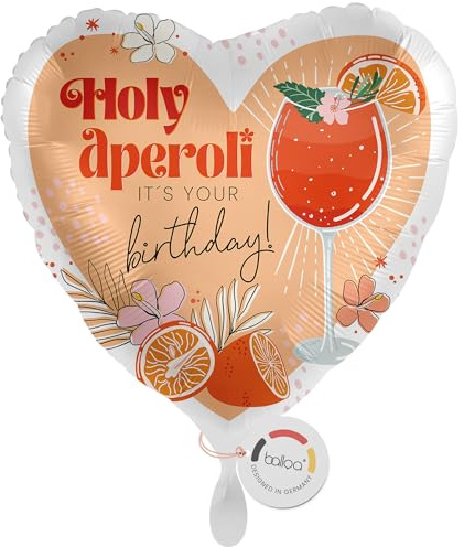 balloa Folienballon XXL Holy Aperoli, herzförmiger Heliumballon Geburtstag, Ballon mit Spritzglas und Orangendeko, Geschenkidee Partydeko Frauen Freundinnen Sommer Feier 53cm