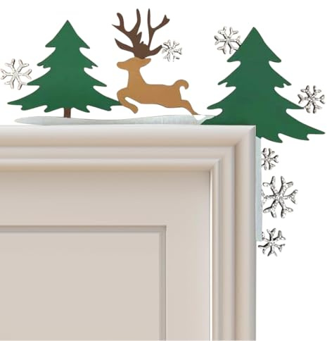KEQAR Türrahmen Weihnachtsdeko mit Klebeband Weihnachten Elch Weihnachtsmann Creative Türecke Dekoration aus Holz Geschenke Türdeko für Wände Türen und Fenster Weihnachtsecktürrahmen Deko (C)