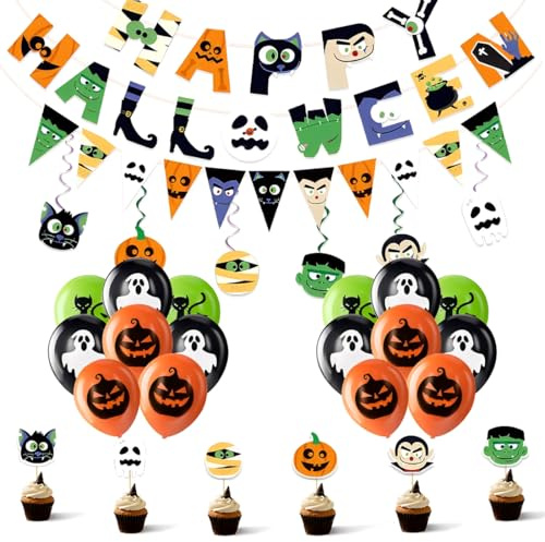 OIXEYA Decorazioni Halloween Casa, Addobbi Halloween, Palloncini Halloween, con Pipistrelli, Palloncini, Zucche