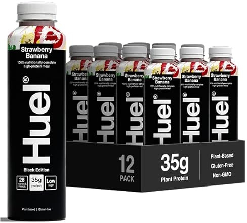 Huel Black Edition Ready-to-drink, 12 x 500ml Bottles, Protein Shakes, Strawberry Banana Flavour, High Protein Drink, 35g Protein Per Bottle, Rich in Vitamin D, Fatty Acids, Calcium, Ready Meals