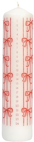 Talking Tables Bow Christmas Pillar Advent Candle for Wreath 20cm Premium Unscented Wax, Dates to Countdown to Xmas Day Statement Table Decoration Home Décor Red and White
