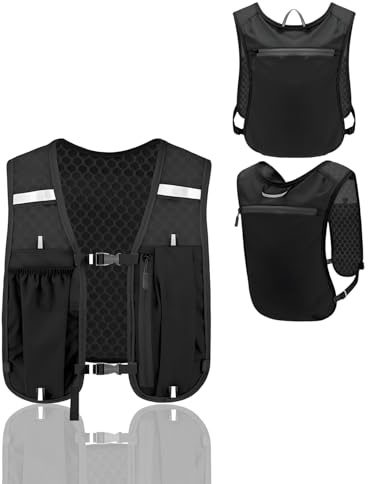 HUVZOR 1 Gilet de Course pour Homme, Haut léger et Respirant avec Bandes réfléchissantes,avec Plusieurs Poches et Bretelles réglables, adapté aux Courses et aux compétitions Nocturnes
