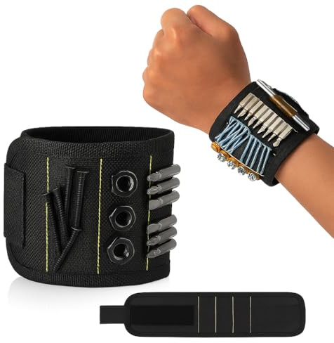 Magnetisches Armband zum Halten von Schrauben, Nägeln, Bohrern, starke Magnete, Handgelenk-Werkzeughalter, praktisches Gadget für Männer, Heimwerker, Holzbearbeitung, Bau und Reparaturen, 6 Magnete