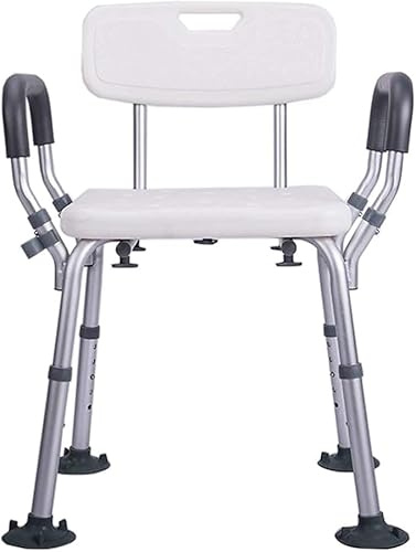 Plus SANTÉ – Chaise de Douche Malibu | Aluminium anodisé, Hauteur réglable 43–55,7 cm, siège perforé, Dossier incurvé Amovible, accoudoirs rembourrés, Pieds antidérapants | 3,2 kg | 120 kg