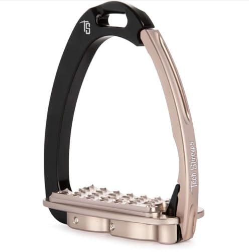 Tech Stirrups Venice Sloped EVO Sichereheitssteigbügel I CNC gefertigt I Aluminium I Rutschfester Grip I geeignet für Spring und Gelände reiten (Rosegold/Schwarz)