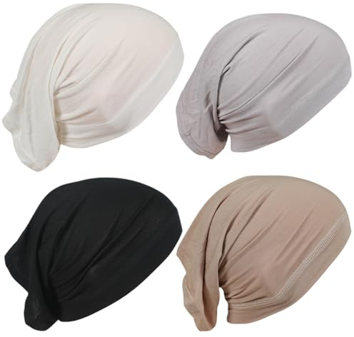 Berretto Hijab, 4 pezzi Berretto Hijab sottocappuccio in cotone traspirante con laccio elastico Morbido tinta unita Leggero Sottosciarpa morbido per donna, Medio (Beige, , Sottocappello antiscivolo