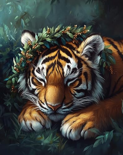 AYAOYANGGO Tier Kreuzstich Set Fantasy Tiger Diy-Kreuzstich-Sets Für Erwachsene Mit Nadeln，Scheren-Einfädler，Vordruck Für Die Wanddekoration Zu Hause 11CT 30x40cm