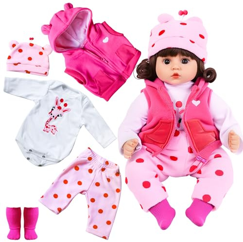 Puppenkleidung für 40-51 cm BabyPuppen, Süßer Rosafarbener Giraffe Baby Kleidung Outfits mit Jacke Giraffe Body Hose Socken Hut Puppenkleidung für 17-20 Zoll für Mädchengeburtstag