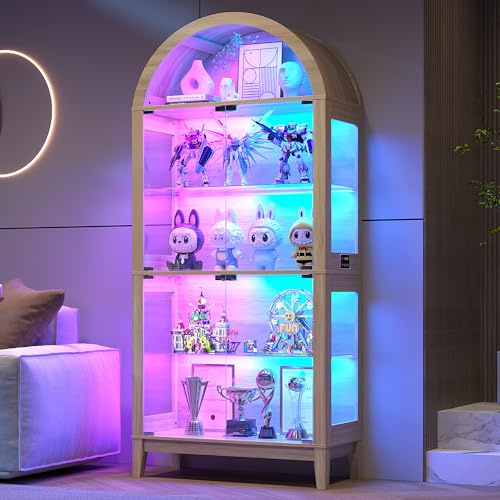 175cm 5-Lagen Glasvitrine mit RGB-Beleuchtung & Glastüren für Sammlerstücke