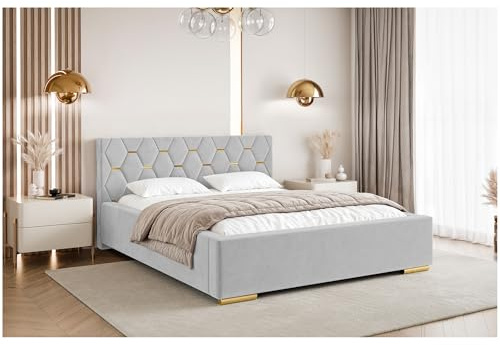MEBLINI Versal Polsterbett 120x200 mit Stauraum - Lattenrost und Bettkasten - Kopfteil Bett mit Stauraum - Doppelbett - Stauraumbett - Betten - 120x200 - Hellgrau Samt ohne Matratze