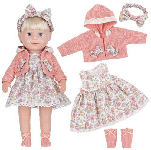 Obidodi Puppenkleidung 43 cm für 43-48 cm (18 Zoll) Baby Puppen, Puppenzubehör Set: Mantel, Kleid, Socken & Schmetterling Stirnband – Süßes Geschenk für Mädchen (Ohne Puppe)