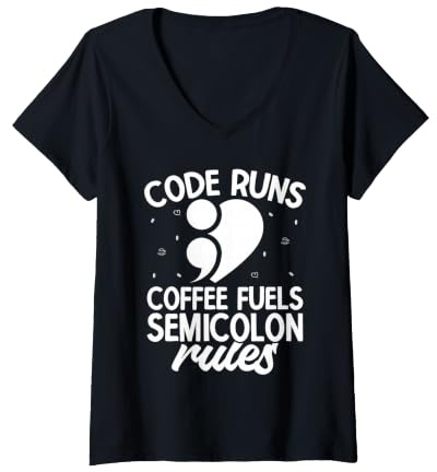 Women's Semi Colon Coffee Fuels Semicolon V-Neck T-Shirt