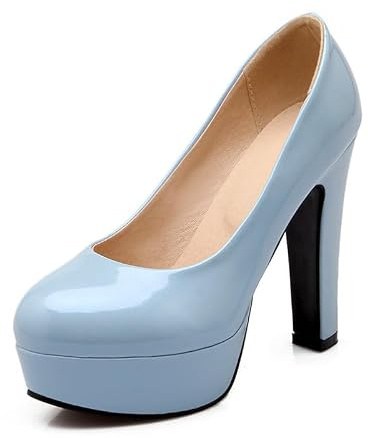 Veelau Meieer Women's Platform Court Shoes Funnel Heel in Patent Look | Round toe high heels with platform, elegant slip-on heels for wedding, office, party, prom and evening