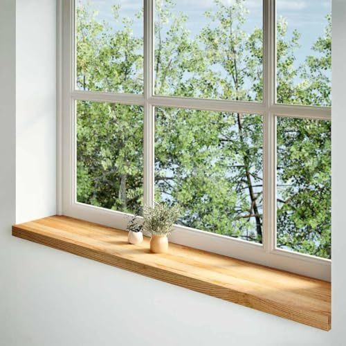 2 davanzali per finestre, marrone chiaro, 140 x 25 x 2 cm, in legno massello di rovere | Superficie non trattata, facile da pulire, venature naturali, ideale per la decorazione
