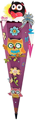 PRIMUS-Versand Olivia The Owl Eule Schultüte 85cm 3D-SCHNELL BASTELTÜTE vorgefertigter Stabiler Tütenkorpus, komplett mit SCHMUCK-AUFSATZ-Set, Pass. zum Schulranzen Olivia
