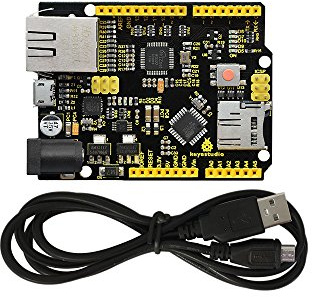 KEYESTUDIO W5500 Placa de Desarrollo de Placa de Control Ethernet para Arduino IDE, Compatible con Tarjeta MicroSD con Cable USB, Sin Ethernet Shield (sin Pin)
