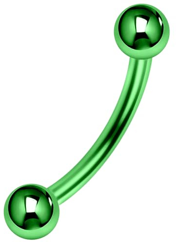 Piercing a banana colorato neon anodizzato calibro 16 con sfera per sopracciglio gioielli e Acciaio inossidabile, colore: Verde, cod. NAB-MP-773-8MM-LG
