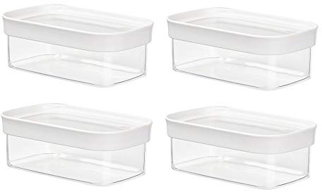 Emsa 4er Set Stapelbare Vorratsdose für Trockenvorräte, Volumen 0.45 Liter, Rechteckig, Weiß/Transparent, Optima 513556 x 4