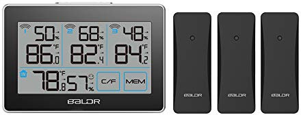 BALDR Home Weather Station Indoor Outdoor Thermometer - Touch Screen LCD with 3 Wireless Remote Sensor & Humidity Monitor, Digital Weather Stations Wireless Indoor Outdoor