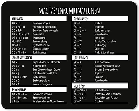 younikat Mauspad mit MAC Tastenkombinationen I 24 x 19 cm I Mousepad in Standargröße rutschfest I Tastenkürzel Übersicht Shortcuts I dv675