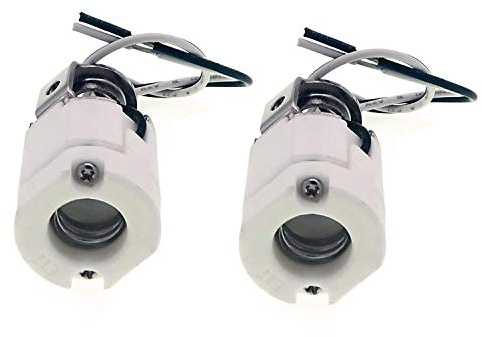 E11 Mini-Candelabra Base Ceramic Lampholder,TWDRTDD Mini Can E-11 Base Porcelain Halogen Bulb Socket with 6 Wire Leads (2-Pack,SizeC)