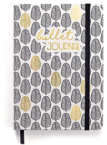 Papierdrachen Premium Bullet Journal - (Schwarz Weiß) - Notizbuch A5 gepunktet | 192 Seiten dickes 120g/m² dotted Papier | mit Punkteraster, Gummiband, Stifthalter, Dreieckstasche, Anleitung