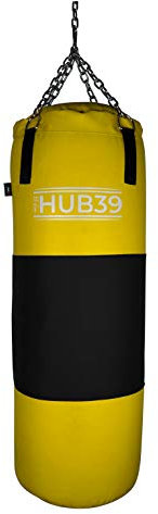 Boxsack aus Leder, 40 kg, langer Boxsack, 100 cm, gefüllter Boxsack, 40 kg (gelbes schwarzes Band)