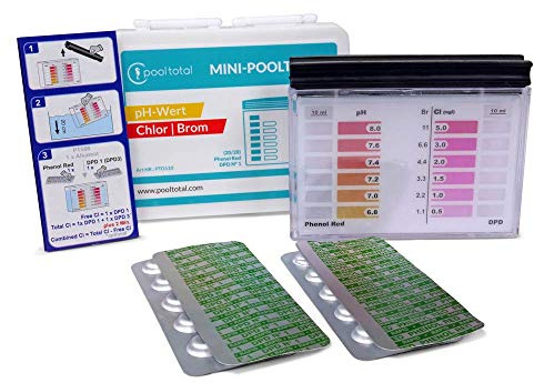 Mini-Pooltester Chlor oder Brom + pH-Wert - POOL Total 2-in-1 Wassertester 10 ml - 6-fach Farbskala - inkl. 40 Rapid Testtabletten