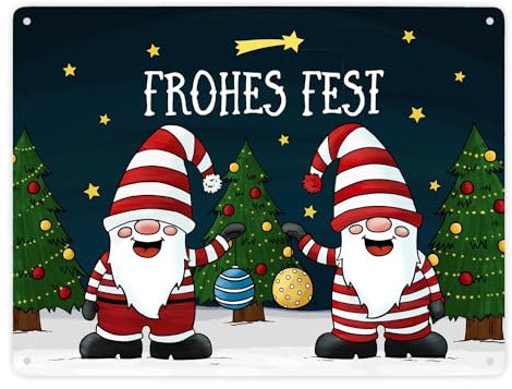 Frohes Fest Metallschild XXL mit Wichtel Motiv