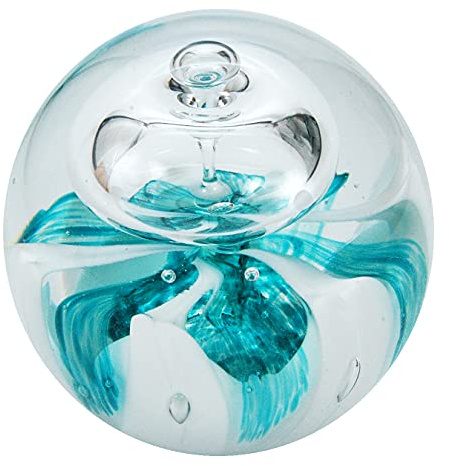 Traumkugel Traum-Kugel Briefbeschwerer Glas-Kugel Wunschkugel Handarbeit in Transparent/Türkis, ca 9-10 cm Ø
