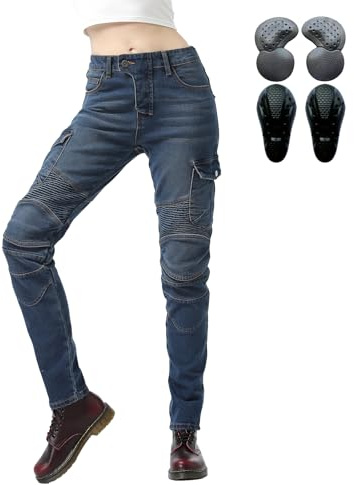 oFzimTo Motorradhose Damen, Motorrad Jeans Damen mit Protektoren, XXS-4XL Stretch Motorrad Hosen (Blue,M)