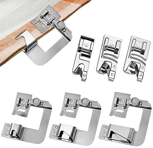 WETARENDA 6 Stücke Rollsaumfuß Edelstahl Rollsaum Nähfuß Nähmaschine Silber Rollsaumfuss Saumfuß 6 Größen Saumfuss Presser Foot Fuß Set Nähmaschinenfüße kompatibel mit Brother Singer, W6, Elina