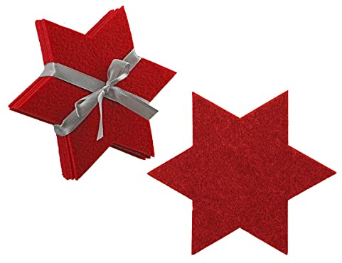 Filz Untersetzer Stern 6 Stück, 12,5cm von Sternspitze zu Sternspitze, waschbar (rot)