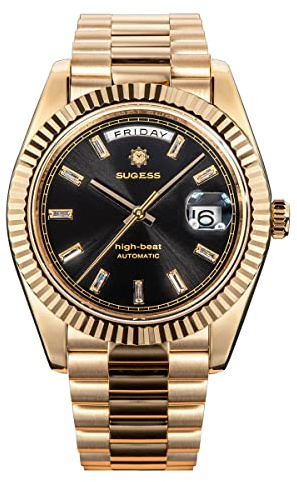 NIADI Seagull ST2146 Movement Sugess DD40 Herren-Armbanduhr, Retro, Tagesdatum, Saphirglas, automatische mechanische Armbanduhr, Schwarz, Retro
